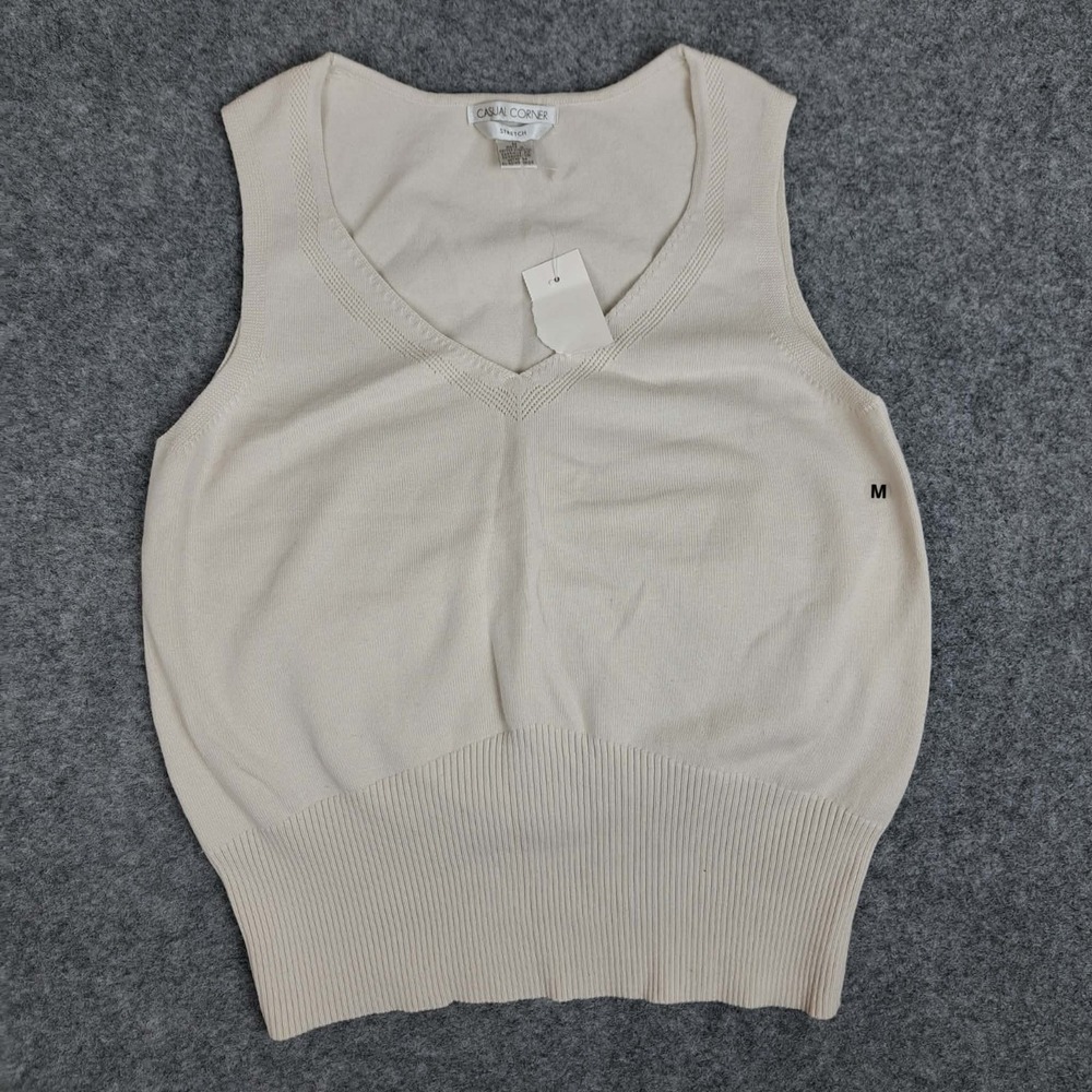 Casual Corner Sweater Vest Womens Size Medium Sleeveless Pullover Beige